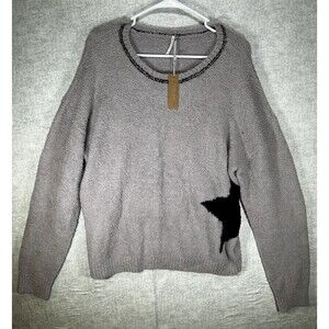 Hello Nite NWT Women’s XL Boxy Sweater Crew Gray Black Star Soft Long Sleeve